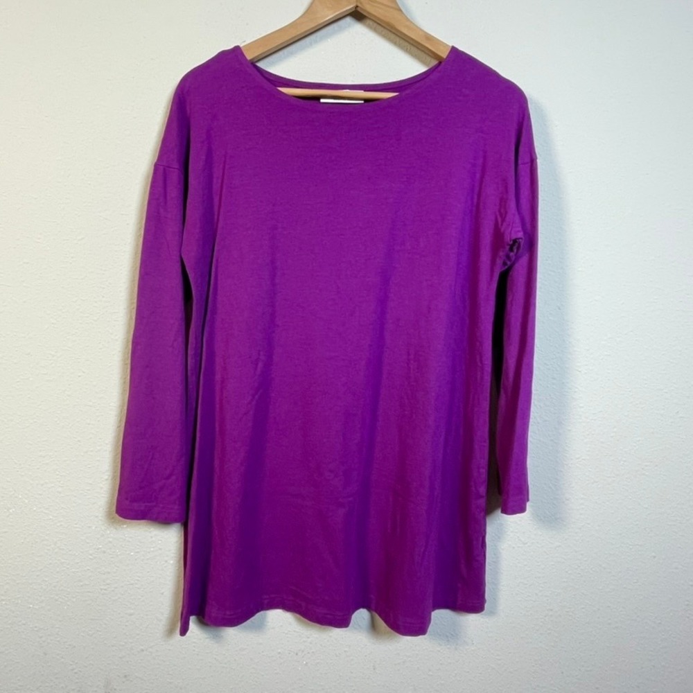 Bryn Walker Tunic Top Women Small Purple Bamboo Cotton Long Sleeve Relaxed Tunic